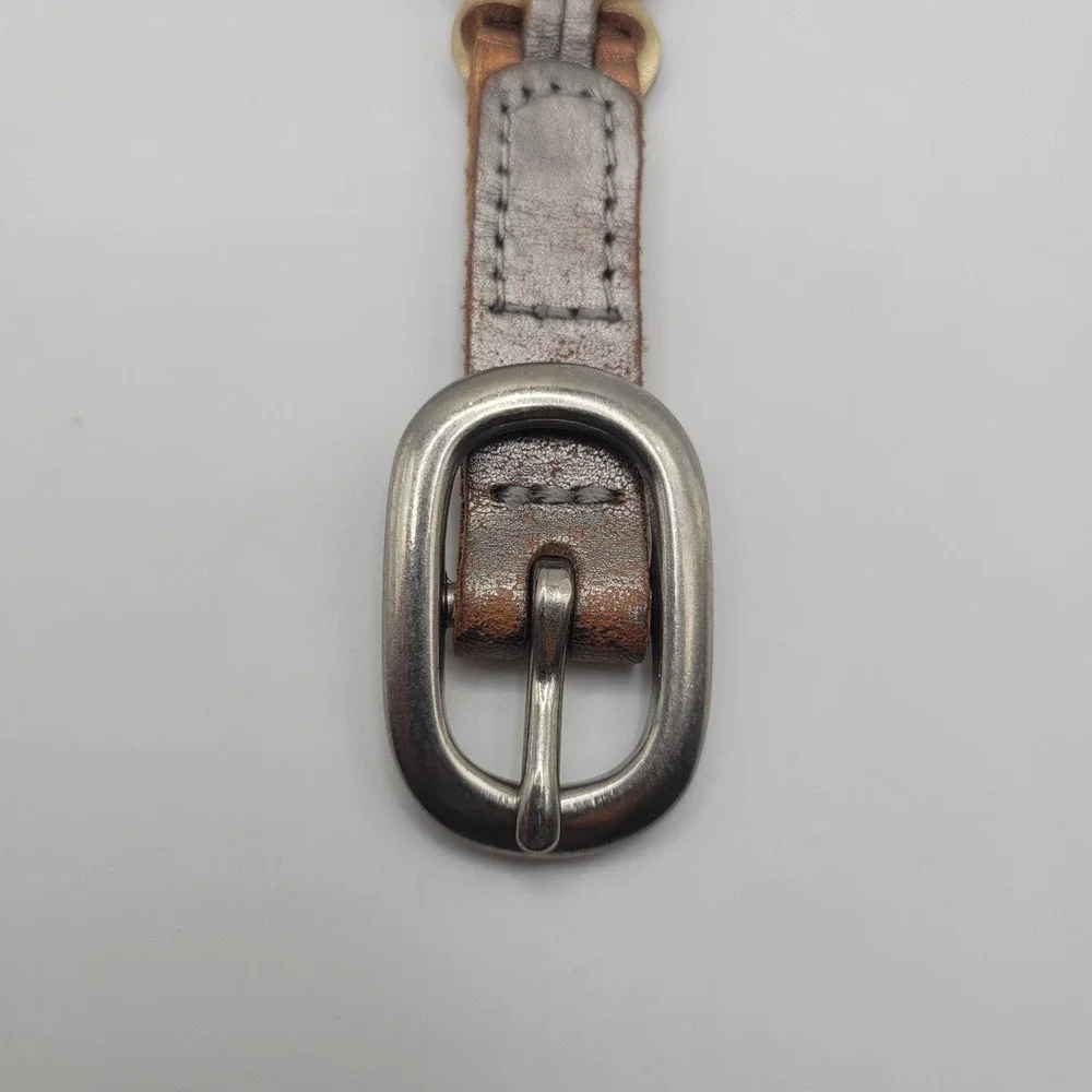 Brown Leather Belt One Size Skinny Braided Woven Metallic Gold Boho Western Thin